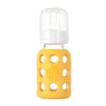 Lifefactory 4-Ounce BPA-Free Glass Baby Bottle with Protective Silicone Sleeve and Stage 1 Nipple, Yellow - Image 2