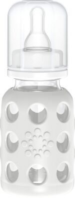 Lifefactory 4-Ounce BPA-Free Glass Baby Bottle with Stage 1 Nipple and Protective Silicone Sleeve, Stone Gray - Image 2