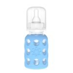 Lifefactory 4-Oz Glass Baby Bottle with Protective Silicone Sleeve and Stage 1 Nipple Sky Blue - Image 2