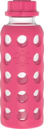 Lifefactory 9-Ounce BPA-Free Glass Water Bottle with Flat Cap and Silicone Sleeve, Raspberry - Image 2