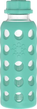 Lifefactory 9-Ounce Glass Water Bottle with Flat Cap and Silicone Sleeve Kale - Image 2