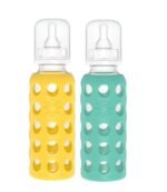 Lifefactory Glass Baby Bottle BPA Free | Protective Silicone Sleeve | 9 oz Pack of 2 | Mango, Kale - Image 2