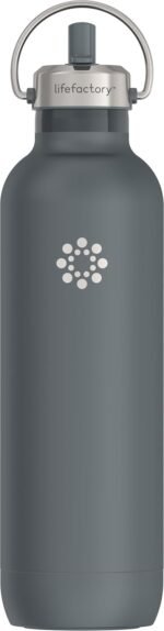 Lifefactory Stainless Steel Vacuum Insulated Sports Bottle with Straw Cap, 32 Ounce, Carbon - Image 2