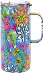 Lilly Pulitzer 16 Oz Travel Mug with Handle and Lid, Stainless Steel Insulated Coffee Tumbler, Double Wall Metal Cup, Walking on Sunshine - Image 2