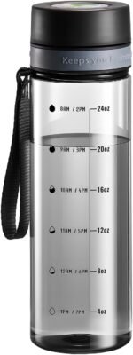 Lizhluzh Plastic Water Bottles, 28oz Clear Water Bottle with Measurements, Wide Mouth Water Bottle with Strap, Gym Water Bottles for Men (Grey) - Image 2