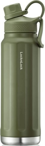 LocknLock LHC3252KKI Trek Water Bottle, Stainless Steel, Double-Wall Vacuum Insulated for Hot and Cold Drinks with Lid and Handle, Travel-Friendly, Leakproof, BPA Free, 32 oz, Olive Green - Image 2