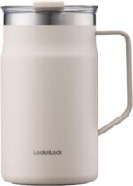 LocknLock Metro Mug, Premium 18/8 Stainless Steel Metal, Double Wall Insulated, Portable Coffee Cup with Lid and Handle for Hot and Cold Drinks, Ivory, 20 oz - Image 2