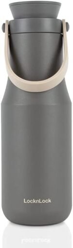 LocknLock Metro Tumbler Stainless Steel Vacuum Insulated Double Cap Travel Mug - Water Coffee Cup w/Hand Strap for Home, Office, Outdoor Works Great for Cold Drinks and Hot Beverages (Gray, 16oz) - Image 2