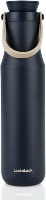 LocknLock Metro Tumbler Stainless Steel Vacuum Insulated Double Cap Travel Mug - Water Coffee Cup w/Hand Strap for Home, Office, Outdoor Works Great for Cold Drinks and Hot Beverages (Navy, 24oz) - Image 2