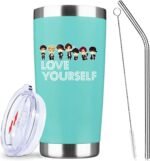 Love Yourself Inspiring Gift for Music Fans,20 Oz Insulated Stainless Steel Iced Coffee Tumbler with Lid Straw and Brush,Funny Travel Coffee Mug Cup Water Bottle,Birthday Gifts for Women Music Lover - Image 2