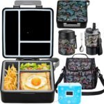 Lunch Box Set with Bento Box Container, 17OZ Stainless Steel Food Soup Thermo, Kids Water Bottle & Portable Insulated Lunch Bag – Leakproof, Hot/Cold Retention for School, Travel (Black-Game) - Image 2