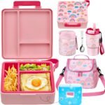 Lunch Box Set with Bento Box Container, 17OZ Stainless Steel Food Soup Thermo, Kids Water Bottle & Portable Insulated Lunch Bag – Leakproof, Hot/Cold Retention for School, Travel(Pink-Rainbow) - Image 2
