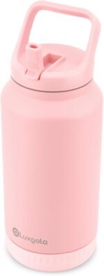 Luxgola 64 oz Insulated Water Bottle, Half Gallon Stainless Steel Vacuum Tumbler with Flip Straw Lid and Top Handle - Keeps Drinks Cold/Hot, Wide Mouth, Leak Proof, BPA-free, Non-slip Base (Pink) - Image 2