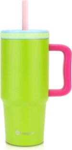 Luxgola Kids 24 oz Tumbler with Handle, Leak-Proof Screw-On Lid with Removable Silicone Straw, Spill Proof, Reusable Stainless Steel Insulated Water Bottle, Gift for Boys Girls Adults, Green Mix - Image 2