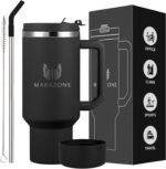 MARAZONE 40 oz Insulated Tumbler with Handle and Straw – Stainless Steel Double Wall Vacuum Cup Fits Car Cup Holder, Hot Cold Travel Mug, BPA Free Reusable Water Bottle for Men Women - Midnight Black - Image 2