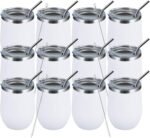 MEWAY 12 OZ/12 Pack Wine Tumbler Glasses with Lid -Double Wall Vacuum Stainless Steel Travel Tumbler Mug,Stemless Insulated Wine Cup for,Coffee,Cocktails,Gifts (White,Set of 12) - Image 2