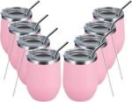 MEWAY 12 OZ/8 Pack Wine Tumbler Glasses with Lid - Stemless Double Wall Vacuum Stainless Steel Travel Tumbler - Keeping Cold & Hot for Wine,Coffee,Cocktails,Drinks-Family and Gifts (Pink,Set of 8) - Image 2