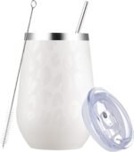 MEWAY 12oz Insulated Wine Tumbler with Press-In Lid, Double Wall Vacuum Stainless Steel Travel Tumbler with Straw,Travel Cup for Coffee and Drinks, Gift for Woman Under 10 dollars(Almond Leopard,1) - Image 2