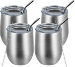 MEWAY 12oz/4 Pack Wine Tumbler Glasses with Lid - Stemless Double Wall Vacuum Stainless Steel Travel Tumbler - Keeping Cold & Hot for Wine,Coffee,Cocktails,Drinks-Family and Gifts (Silver,Set of 4) - Image 2