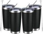 MEWAY 20oz Tumbler 4 Pack Double Wall Vacuum Insulated Travel Mug Bulk, Stainless Steel Tumblers with Lid and Straw, Durable Powder Coated Coffee Cups for Cold & Hot Drinks (Black, 4) - Image 2