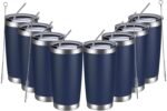 MEWAY 20oz Tumbler 8 Pack Double Wall Vacuum Insulated Travel Mug Bulk, Stainless Steel Tumblers with Lid and Straw, Durable Powder Coated Coffee Cups for Cold & Hot Drinks (Navy, 8) - Image 2