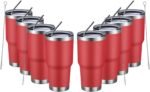 MEWAY 30oz Insulated Tumbler With Lids and Straws,Stainless Steel Double Vacuum Coffee Tumbler Cup, Brush, Durable Powder Coated Coffee Cup for Cold & Hot Drinks, Office, Travel(Coral red,8 PACK) - Image 2