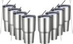 MEWAY 30oz Insulated Tumbler With Lids and Straws,Stainless Steel Double Vacuum Coffee Tumbler Cup, Brush, Durable Powder Coated Coffee Cup for Cold & Hot Drinks, Office, Travel(Silver,8 PACK) - Image 2