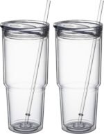 MEWAY 30oz/2 pcs Classic Insulated Tumblers,Double Wall Acrylic Tumbler with Lid，Reusable Plastic Insulated Tumblers with Straw，for cold drinks, sand ice, whatever you like(transparent,2 pack) - Image 2