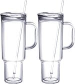 MEWAY 40 oz Acrylic Tumbler with Handle and Straw Lid，Double Wall Vacuum Reusable plastic Water Bottle Travel Mug Cup，Classic Tumblers Cupholder Friendly (2 Pack) - Image 2
