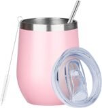 MEZMUT 12oz Insulated Wine Tumbler with Lid Double Wall Vacuum Stainless Steel Wine Glass Coffee Mug Insulated Tumbler Cup for Champaign, Cocktail, Beer (Pink, 1 Pack) - Image 2