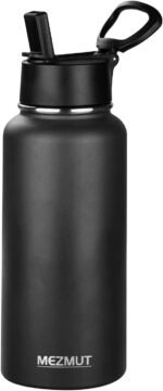 MEZMUT Insulated Water Bottle with Straw 32 oz Metal Water Bottle Leakproof Travel Stainless Steel Water Bottles Reusable Double Wall Gym Sports Cup Flask for Camping Hiking, Black - Image 2