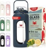 MIGHTY VESSEL 64 oz Glass Water Bottle – Dark Blue | Large Borosilicate Glass Jug with Straw & Time Marker – Leakproof, Travel-Ready Hydration for Sports, Gym, Daily Use - Image 2