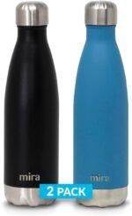 MIRA 2 Pack 17 oz Insulated Water Bottle - Stainless Steel Cola Shape Thermo - Double Wall Hot & Cold Flask (24Hr Cold/12Hr Hot) - Black & Hawaiian Blue - Image 2