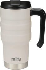 MIRA 20 oz Insulated Travel Mug - Stainless Steel Coffee Cup with Spill-Proof Flip Lid & Handle - Hot/Cold Car Tumbler - Sand - Image 2