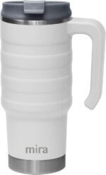 MIRA 24 oz Insulated Travel Mug - Stainless Steel Coffee Cup with Spill-Proof Flip Lid & Handle - Hot/Cold Car Tumbler - White - Image 2
