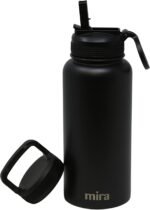 MIRA 32 oz Insulated Water Bottle - Stainless Steel Sports Flask with 2 Lids (Straw & Handle) - Cold Drink Thermo - Black - Image 2