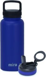 MIRA 32 oz Insulated Water Bottle - Stainless Steel Sports Flask with 2 Lids (Straw & Handle) - Cold Drink Thermo - Blue - Image 2
