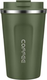 MOMSIV 12oz Travel Mug, Insulated Coffee Cup with Leakproof Lid, Vacuum Stainless Steel Double Walled Reusable Tumbler for Hot and Cold Water Coffee and Tea In Travel and Car Armygreen - Image 2
