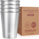 MUMIGUAN Stainless Steel Cups for Kids 12oz/350ml (4 Pack), Stainless Steel Tumbler, Kids Cups, Camping Stainless Steel Cups, Stackable Metal Drinking Glasses, BPA Free, Stackable, Durable. - Image 2