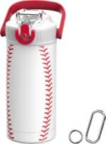 MYFOREST 14oz/400ml Insulated Kids Water Bottle, Odor-Free Surgical Grade Liner, Dishwasher-Safe, Name Spot, Soft Sipper, Gift for Sports Fan (Baseball) - Image 2