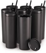 Maars Skinny Acrylic Tumbler with Lid and Straw | 18oz Premium Insulated Double Wall Plastic Reusable Cups - Matte Black, 8 Pack - Image 2