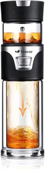 MagicFlow One-Press Smart Tea Infuser Bottle, Double-Walled Glass Teapot for Loose Leaf, Leakproof Portable Travel Tea Tumbler - Image 2