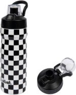 Magnetic Water Bottle with Straw 18 oz - Stainless Steel Insulated Tumbler for Gym & Bike (Fits Holders) - Leak Proof Pop-Up Lid, 2-in-1 Sip or Chug, Handle & Cute Black Checkered Print - Image 2