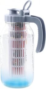 Mason Jar Pitcher With Fruit Infuser 2 Quart Water Pitcher With Pour Spout Lid 64 OZ Wide Mouth Glass Carafe Airtight For Milk, Fruit Infused Water, Iced Tea, Lemonade, Cocktail, Cold Brew Coffee - Image 2