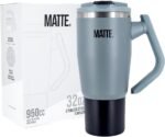 Matte 32 oz tumbler with handle and straw - Leak Proof Tumbler - Insulated Tumblers - Stainless Steel Tumbler - Hot and Cold Drinks (Steep Cliff Gray, 32oz) - Image 2