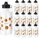 Maxdot 12 Pcs Basketball Water Bottles Bulk 18 oz Squeeze Reusable Plastic Water Bottle with Nylon Strap Leak Proof Sport Theme Cup for School Basketball Team Grad Gift(White) - Image 2