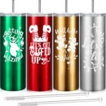 Maxdot 4 Pcs Christmas Tumbler with Lid and Straw Stainless Steel Christmas Cup Double-Insulated Water Travel Mug Vacuum Tumbler with Cleaning Brush Xmas Gift(Funny Style,Red/green/gold/silver) - Image 2
