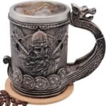 Medieval Viking Mug Beer Stein Tankard,Stainless Steel Drinking Tankard Mug Coffee Cup,Norse Mythology Poetic Gothic Decor Party Decoration Drinkware Gift for Men18OZ(Drakkar Warrior) - Image 2