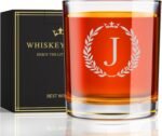 Mens Valentines Day Gifts for Him, Personalized Engraved A-Z 10.6 oz Rocks Whiskey Glass for Men, Unique Fathers Day Birthday Gifts for Men Him Dad Husband Brother Son (J) - Image 2