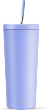 Meoky 24 oz Insulated Tumbler with Lid and Straw, Stainless Steel Vacuum Insulated Tumbler, Keeps Cold for 24 Hours, 100% Leak Proof, Fits in Car Cup Holder (Lilac) - Image 2